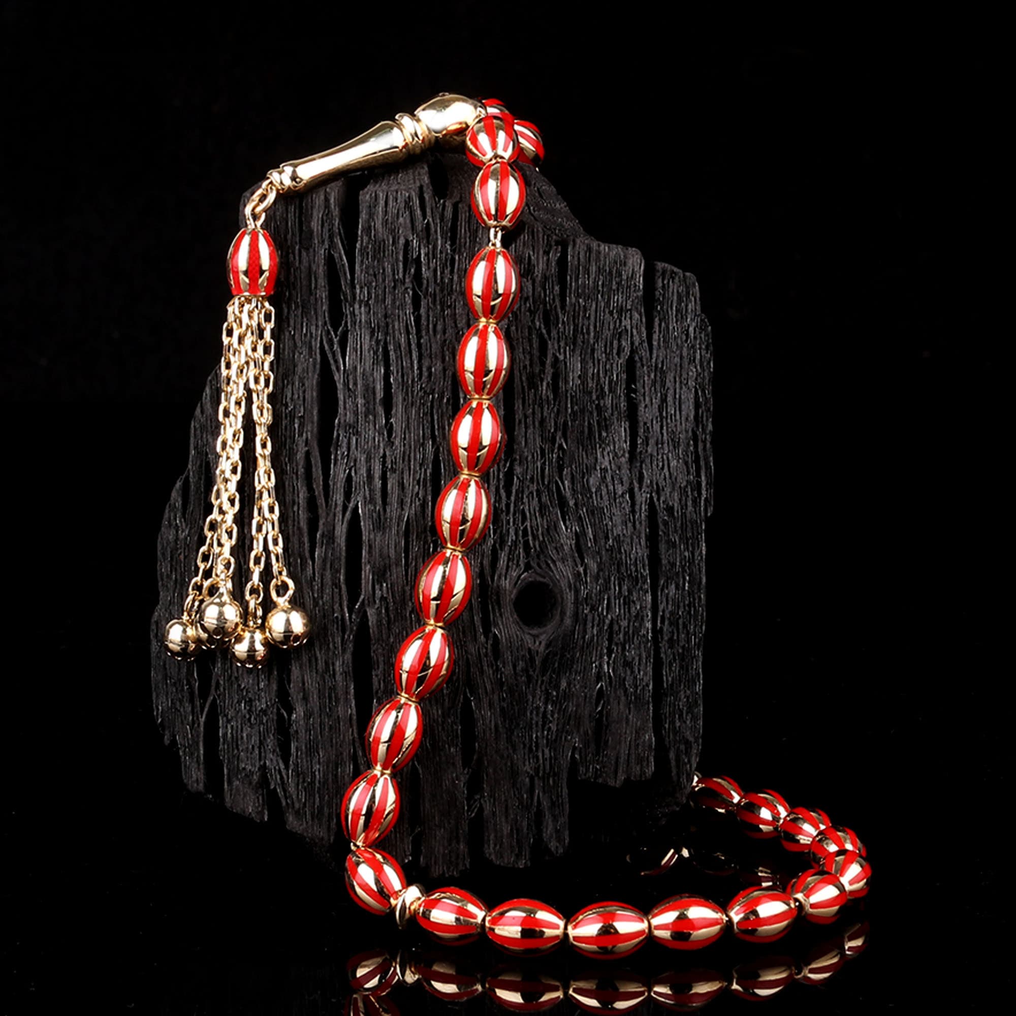 altın18-1 Kırmızı Mineli Altın Tesbih - Görsel 1