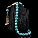 Oval Kesim Turkuaz Altın Tesbih