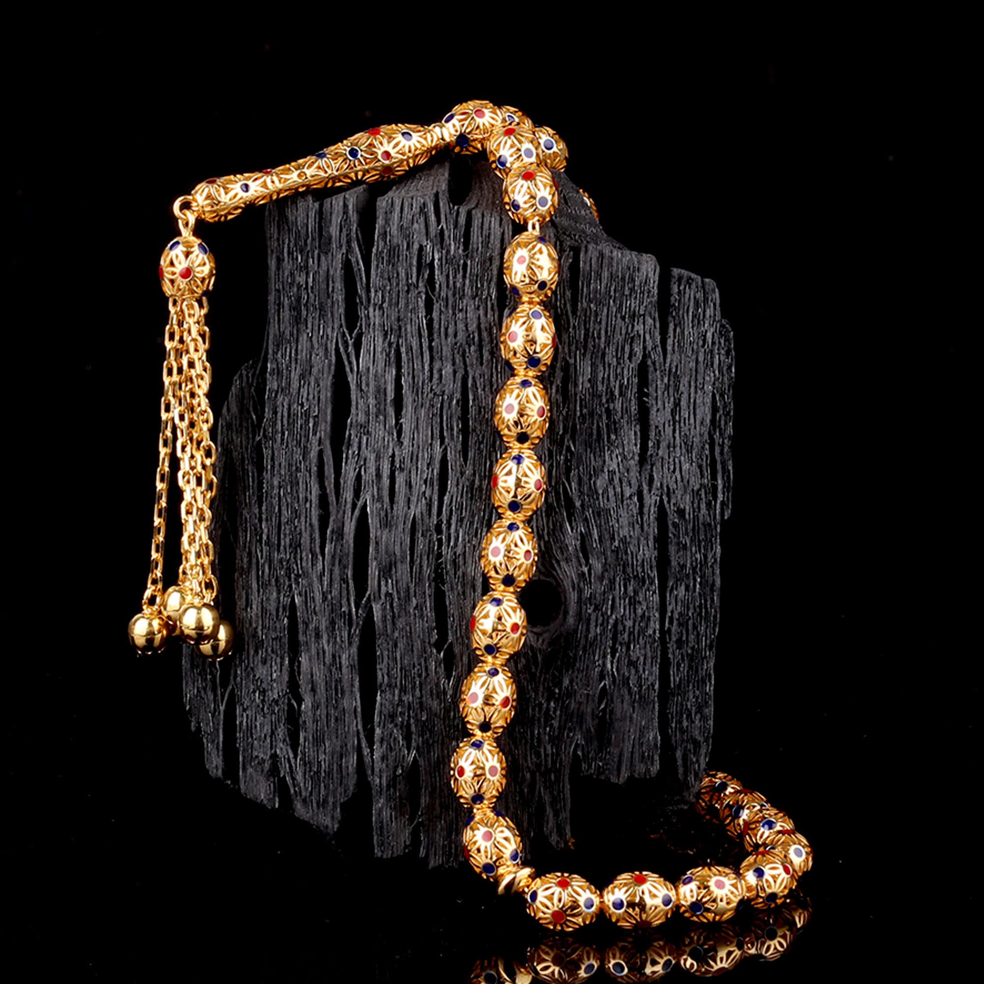 altın31-1 Telkari Renk İşlemeli Altın Tesbih - Görsel 1