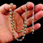 Turkuaz Mine İşlemeli Altın Tesbih - Görsel 3