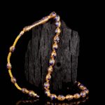 Lacivert Mineli Hat İşlemeli Koleksiyonluk Altın Tesbih