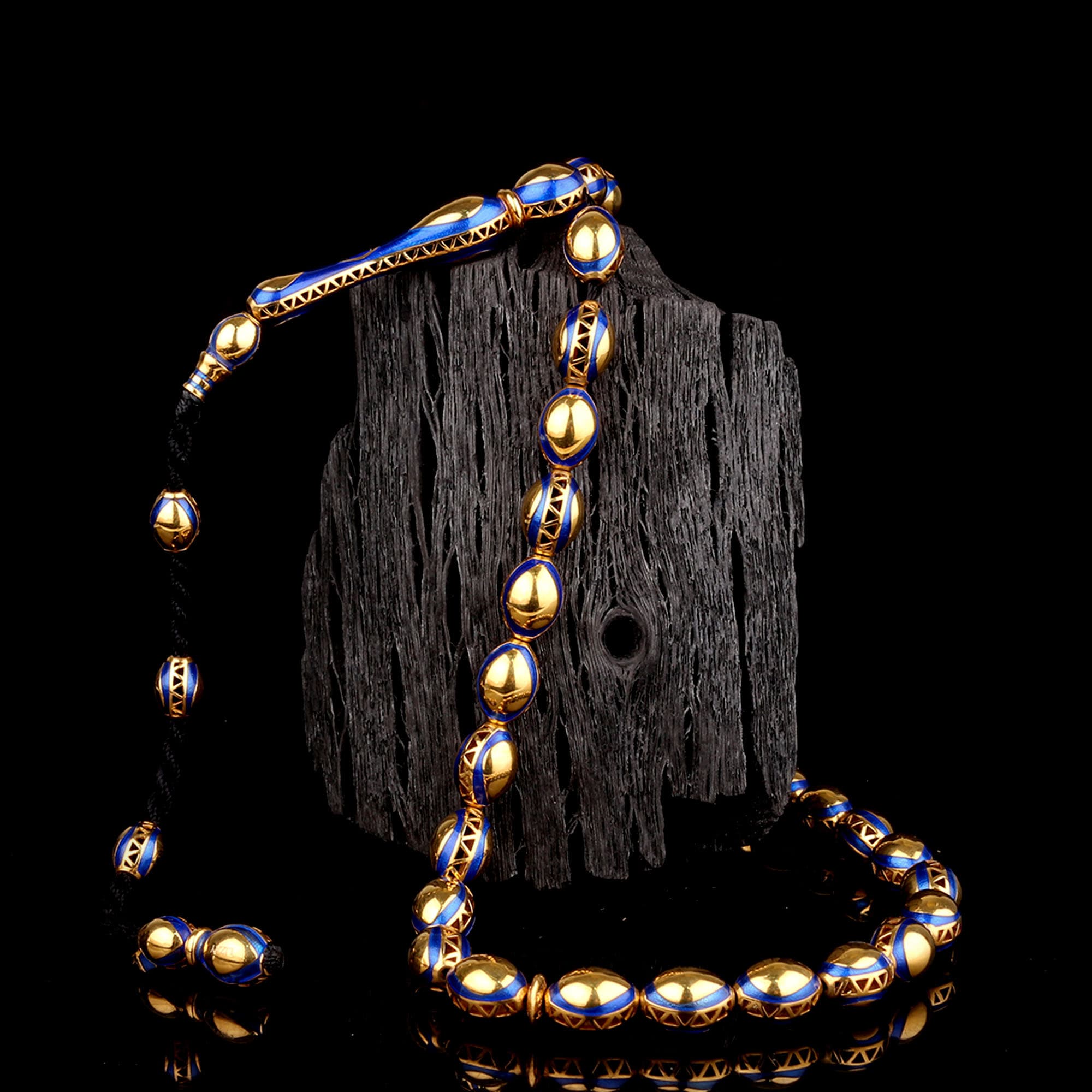 altın47-1 Lacivert İşlemeli Koleksiyonluk Altın Tesbih - Görsel 1