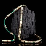 Kapsül Kesim Yeşil İşlemeli Altın Tesbih