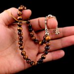 Kaplan Gözü Doğal Taşlı Altın Tesbih - Görsel 3