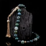 Yeşil Damarlı Akik Taşı Altın Tesbih