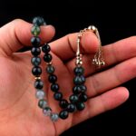 Yeşil Damarlı Akik Taşı Altın Tesbih - Görsel 3