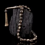 14 Ayar Altın Siyah Mine Hat İşlemeli Tesbih