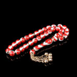 Kırmızı Beyaz Üç Hilal İşlemeli Altın Tesbih - Görsel 2