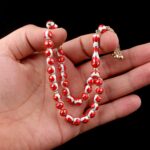 Kırmızı Beyaz Üç Hilal İşlemeli Altın Tesbih - Görsel 3