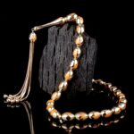 Turuncu Mine İşlemeli Altın Tesbih