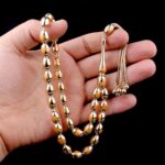 Turuncu Mine İşlemeli Altın Tesbih - Görsel 3